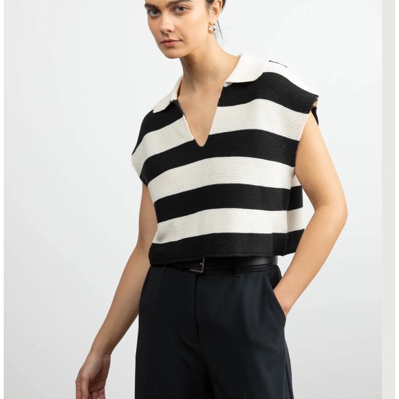 CROPPED STRIPED COLLARED SWEATER - brand new - Picture 2 of 4